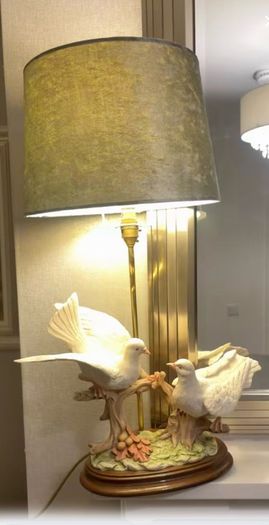 Large vintage double doves table lamp 65cm