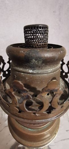 Antique Matador 15" Oil Lamp Glass Wood Base Brass Stem Burner Torch Light