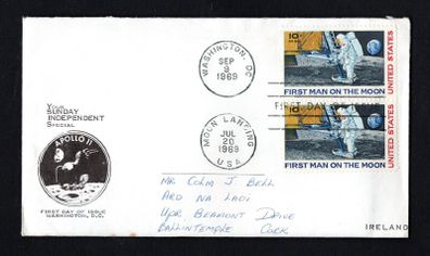 1969 USA Man's First Landing on the Moon with Washington DC and Moon Landing cancel 20th July 1969 Cancel First Day Cover as Sunday Independent Special