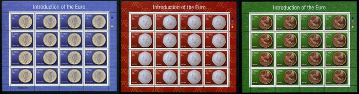 2002 Ireland Introduction of the Euro Currently Commemorative Stamp Sheetlets Plate 1A1A1A1A Mint Never Hinged (MNH)