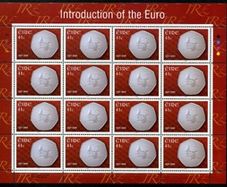 2002 Ireland Introduction of the Euro Currently Commemorative Stamp Sheetlets Plate 1A1A1A1A Mint Never Hinged (MNH)