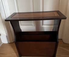 Vintage Mahogany Magazine Rack Table with Leather Top
