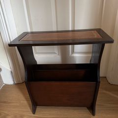 Vintage Mahogany Magazine Rack Table with Leather Top