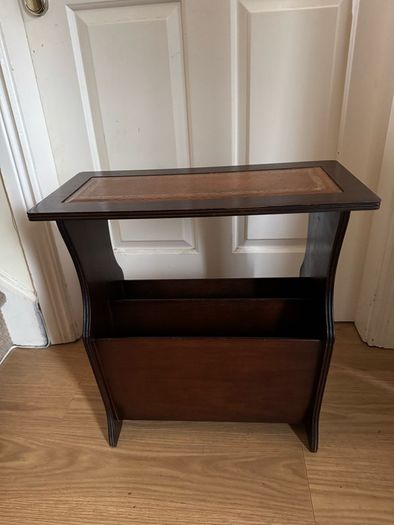 Vintage Mahogany Magazine Rack Table with Leather Top