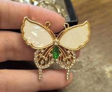 Butterfly Emerald Stone Crystals Gold Brooch