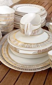 Arklow Pottery Kingsway white amd gold dinner service set