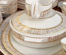Arklow Pottery Kingsway white amd gold dinner service set
