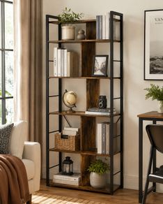 Industrial Bookshelf with 5 Shelves