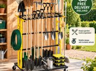 main image for ad Heavy Duty Garden Tool Organiser with Wheels  Mobile Steel Storage Rack for Rakes, Shovels &amp; Long Handled Tools