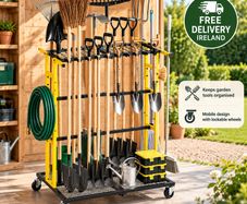 Heavy Duty Garden Tool Organiser with Wheels  Mobile Steel Storage Rack for Rakes, Shovels & Long Handled Tools