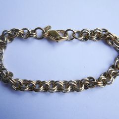 Vintage Gold Plated Monet Double Link Cable Charm Bracelet Length 7,5"