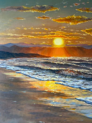 Original Oil Painting, Seascape Wall Art, Sunset Sea Large Art, Ocean Large Wall Art 60/80 Cm