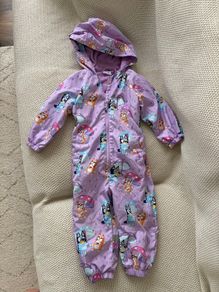 Bluey Rainy Day Print Hooded Puddlesuit (raincoat) in Purple 18-24 months