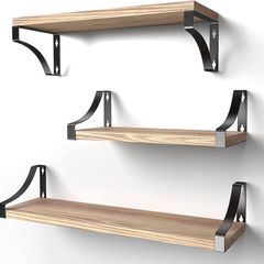 FREE EXPRESS SHIPPING Floating Shelves Wall Mounted Shelf, Paulownia Wood Wall Shelves, Wooden Shelves Set of 3 for Bedroom, Bathroom, Living Room, Kitchen, Home Office, Laundry room,etc