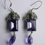 Vintage Sterling Silver 925 Dainty Violet Crystal and Silver Earrings 8,8g Image 6