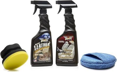 Glass Polish BUNDLE 41015, Gliptone Leather Cleaner and Leather Conditioner with Applicator pad and Microfiber Sponge