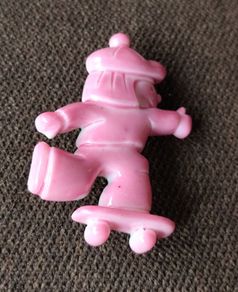 Vintage Brooch Pink Skateboarding Figure