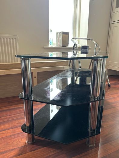 Black Glass & Chrome TV Stand