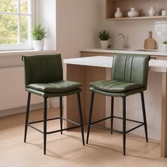 Set of 2 Bar Stools PU Leather Padded Bar Chairs for Kitchen Armless Counter Stools