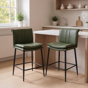 Set of 2 Bar Stools PU Leather Padded Bar Chairs for Kitchen Armless Counter Stools