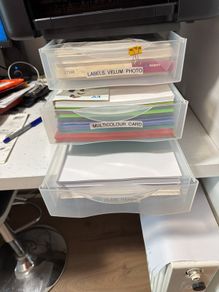 A4 desk drawer unit full with photo plain coloured card A4 sheets