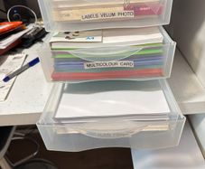 A4 desk drawer unit full with photo plain coloured card A4 sheets