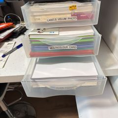 A4 desk drawer unit full with photo plain coloured card A4 sheets