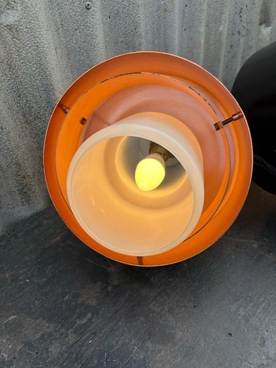 Rare vintage run of 2 Danish suspended pendant lights by Fog & Morup.