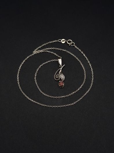 Vintage Sterling Silver Carnelian Flower Necklace