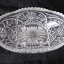 Vintage Sawtooth Rim and 4 Footed Glass Oval  Bowl Image 3