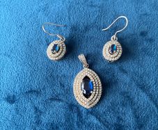 Silver, sapphire and cubic zirconia earrings and pendant set
