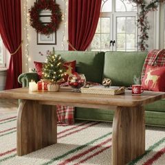Coffee Table Mid-Century Style Sleek Oak Look with Artistic Curved Base