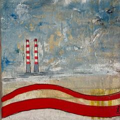 Original Abstract Painting Painting of Poolbeg chimneys Dublin Contemporary Art Original Art Modern Irish abstract art