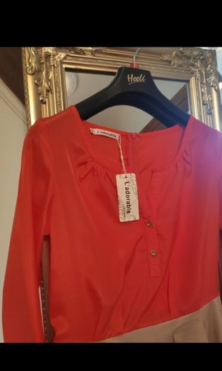 Coral Dress brand new chic beige two part look cute date smart mini party with zipper at the back Size S UK 8