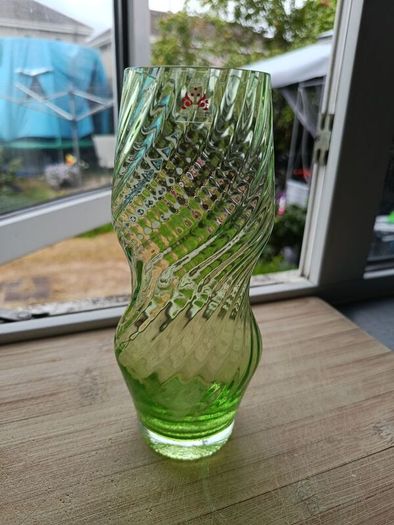Vintage Humppila Green Swirl Glass Vase