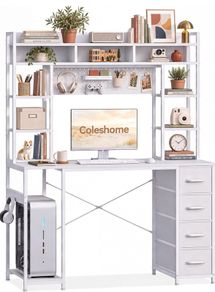 Computer Desk with Drawers & Display Shelves, 120 x 50 cm White Office Desk with Storage & Pegboard, Study Work Desk with Storage, Girls PC Desk for Home Office, Bedroom and Creative Spaces