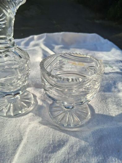 Tyrone Crystal Cut Glass Milker and Sugar Bowl