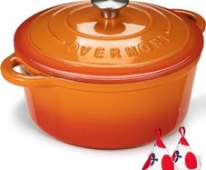 Enamelled Cast Iron Round Casserole Pot With Lid Non-stick Dutch Oven Cookware for Braising, Stews, Roasting, Bread Baking