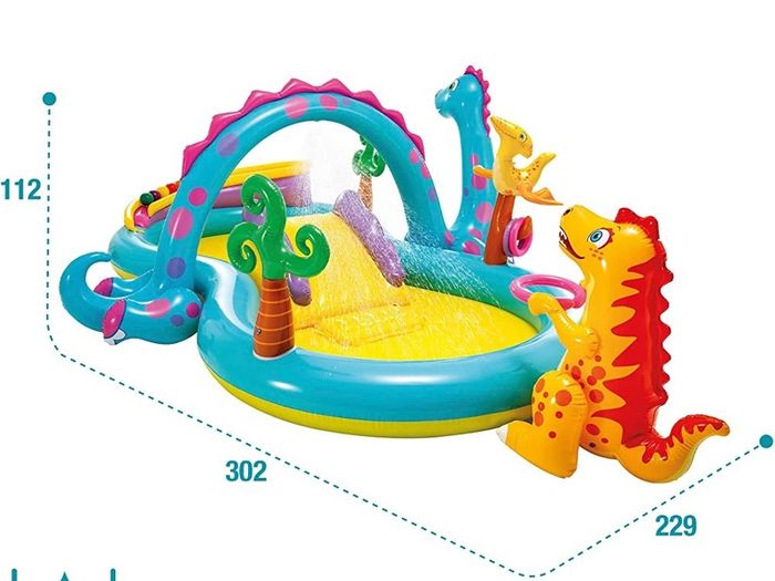 Dinoland Play Center Inflatable Water Play Center, Assorted Model (with and without volcano), Multicoloured, 333x229x112 cm, 280 Litres (FREE SHIPPING)