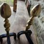 Antique Fire dogs and 4 piece fire set solid brass tops and steel Image 6