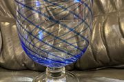 Blue Spiral Handblown Glass Pedestal Dish