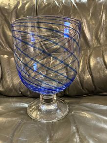 Blue Spiral Handblown Glass Pedestal Dish