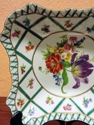 Vintage Paris Royal 'Green Garden' Square Plate and Demitasse Cup.