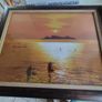 Framed Fisherman Painting Sunset Original On Paper Signed And Framed Sunset Asian Fishing Site. Image 4