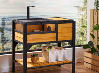 Wooden Tortoise Habitat | Reptile Enclosure with Stand & Light Holder | Indoor & Outdoor Small Animal House