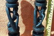 two vintage wooden candle holders