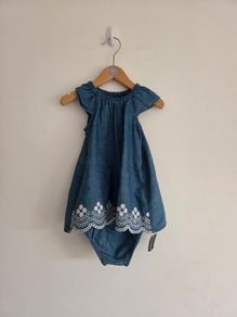3-6m, With Tags Soft Denim Chambray Dress with Matching Bloomers