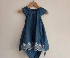 3-6m, With Tags Soft Denim Chambray Dress with Matching Bloomers