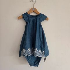 3-6m, With Tags Soft Denim Chambray Dress with Matching Bloomers