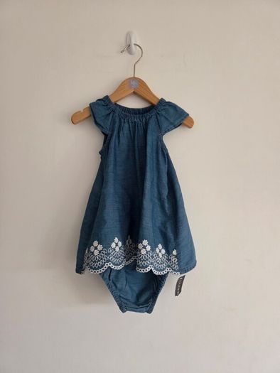 3-6m, With Tags Soft Denim Chambray Dress with Matching Bloomers